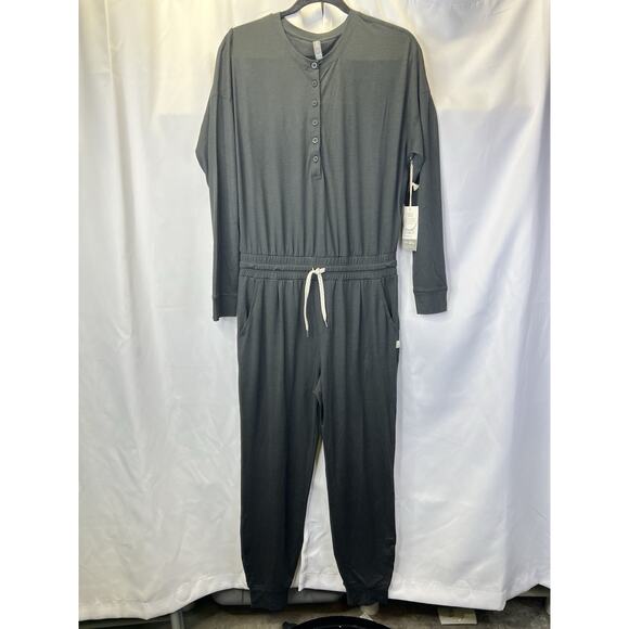 Vuori Women's Lux Henley Jumpsuit Size Small Henley Black Heather Tie Waist NWT - Picture 1 of 16